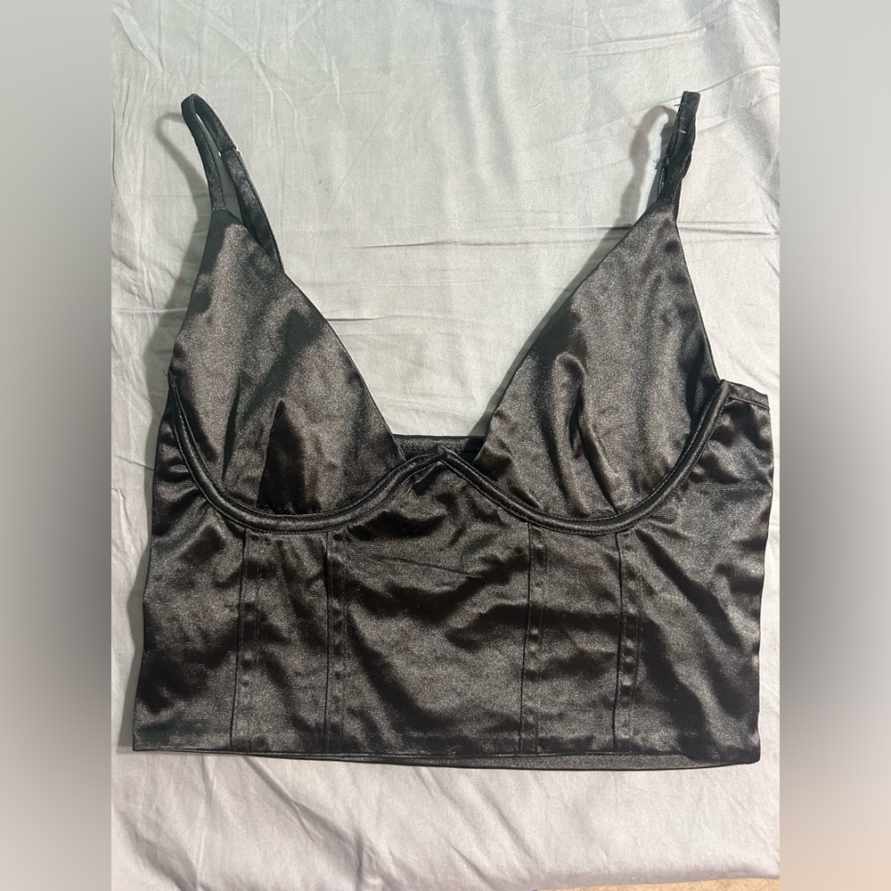 Black satin going out top
